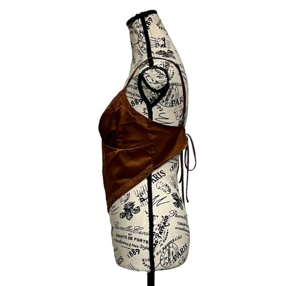 Mable Satin Bandana Triangle Crop Top Brown Y2k Retro Boho Corset M Womens - Picture 5 of 12